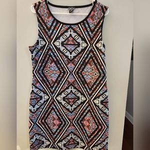 Geometric Patterned Midi Dress - Black, White, Red